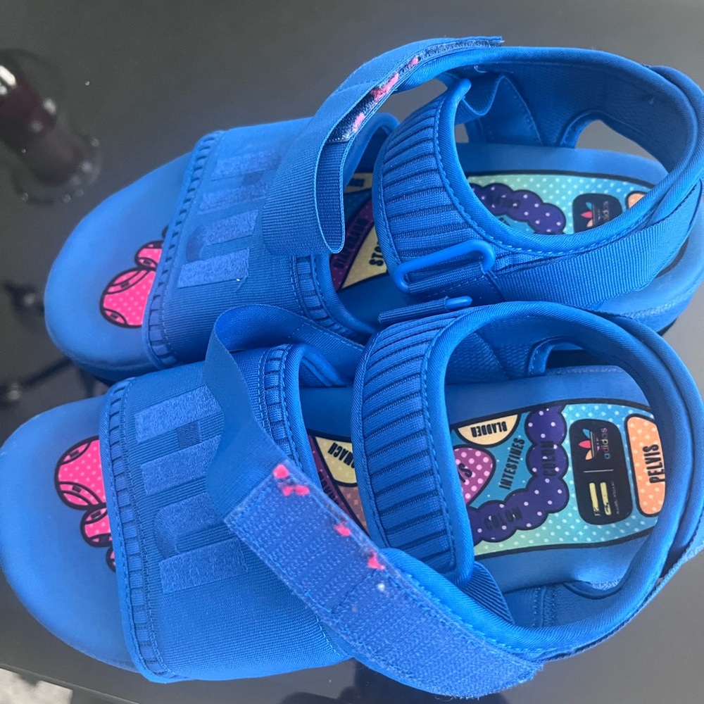 Adidas Blue Sandals with Velcro Straps and Flexible Sole